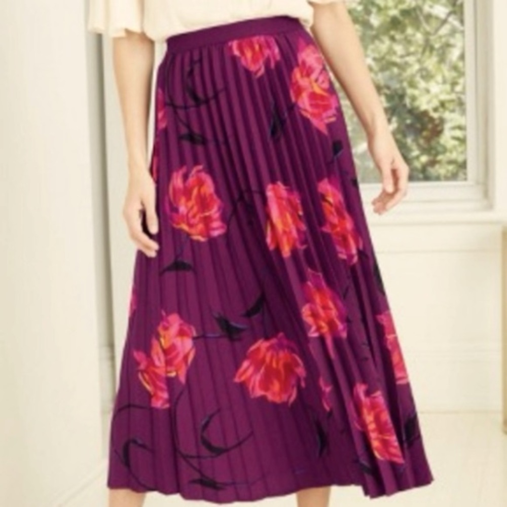 NWT A New Day Purple Pleated Maxi Skirt with Pink Floral Design Size S
